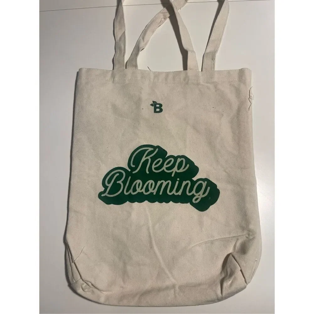 Keep Blooming Tan Canvas Tote Farmers Market Book Bag